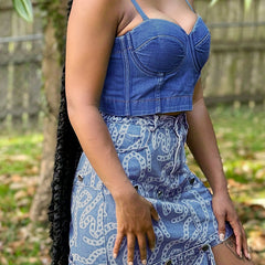 Denim Spaghetti Straps V Neck Crop Top Sleeveless Slim Fit