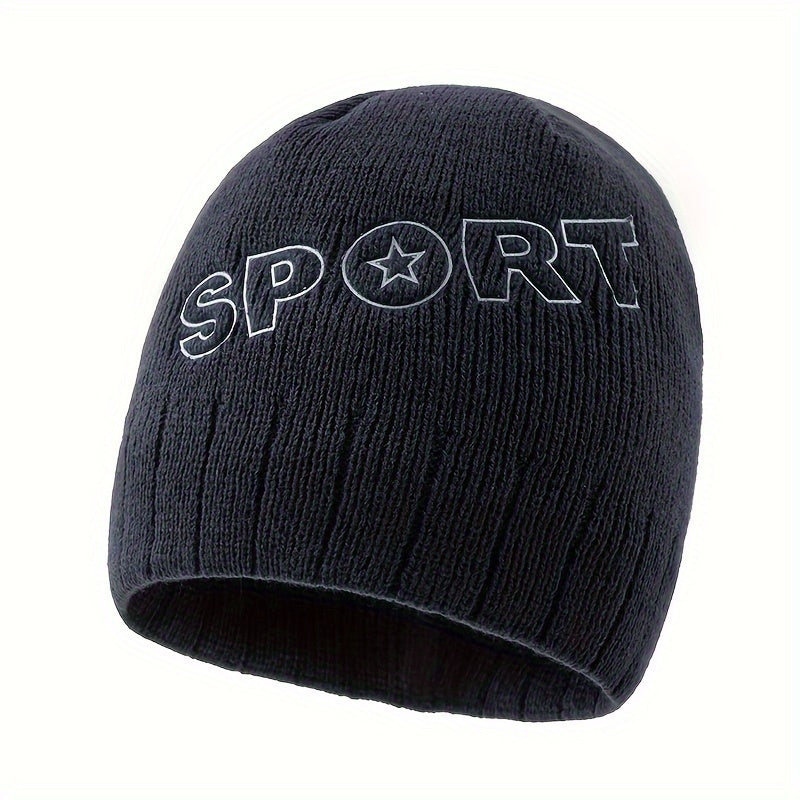 SPORT Letter Knitted Hat Outdoor Beanie Cycling Ear Protection