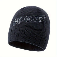 SPORT Letter Knitted Hat Outdoor Beanie Cycling Ear Protection
