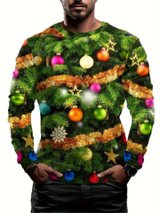 Christmas Tree Ball Print Men's Long Sleeve T-shirt Autumn Tee
