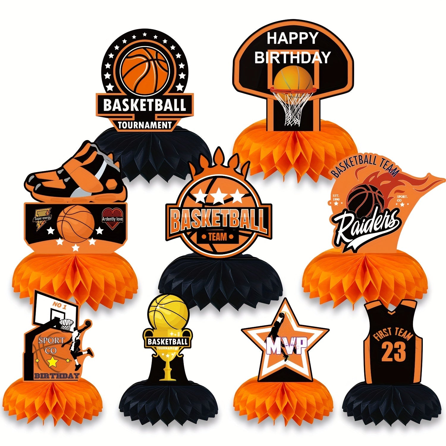 9 Piece Basketball Birthday Party Centerpiece