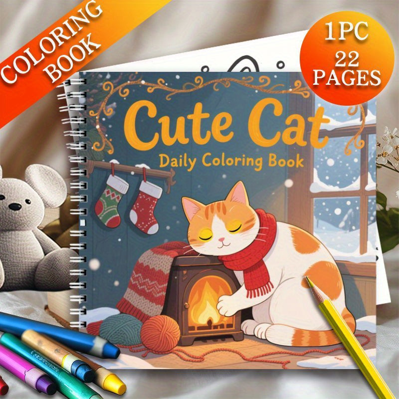 Cat Coloring Book Spiral Coil 22 Pages Thick Paper Single Sided Printing
