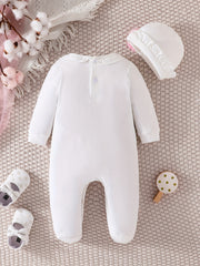 Baby Girl's Romper Ruffle Crew Neck Jumpsuit & Hat Set