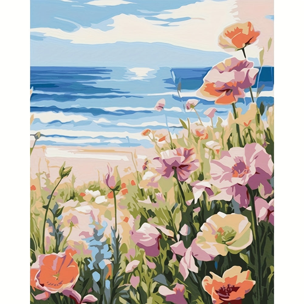 DIY Paint by Numbers Kit for Adults Beach & Floral Scenery 16x20 Inches