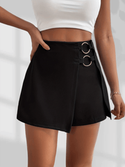 Ring Linked Solid Skorts High Waist Comfy Shorts