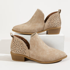 Women's Block Heel Ankle Boots V-Cut Pointed Toe Slip-On Short Boots
