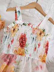 Girls Floral Print Mesh Sleeveless Cami Dress for Summer