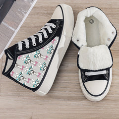 Giraffe Print Plush Lined Thermal Chunky Canvas Sneakers
