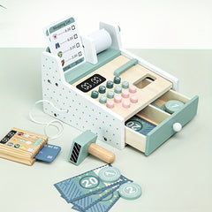 Wooden Toy Cash Register Pretend Play Supermarket Shopping