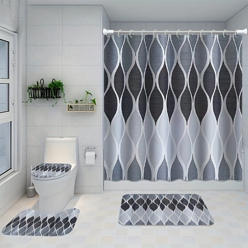 Non Slip Waterproof Shower Curtain Set with 12 Hooks