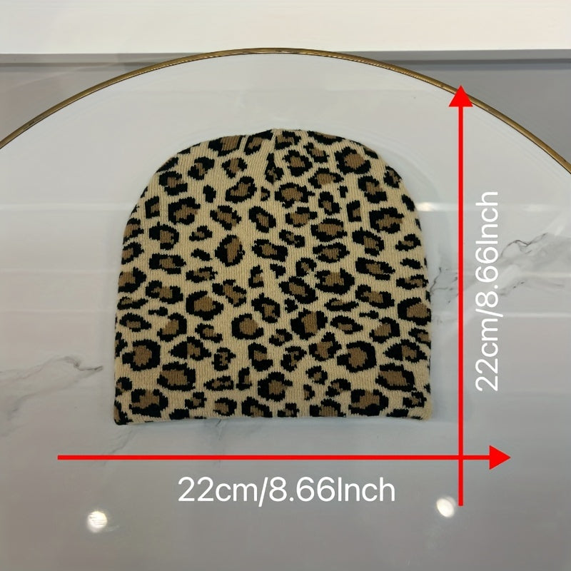 Leopard Jacquard Ear Protection Sport Knit Beanie Hat