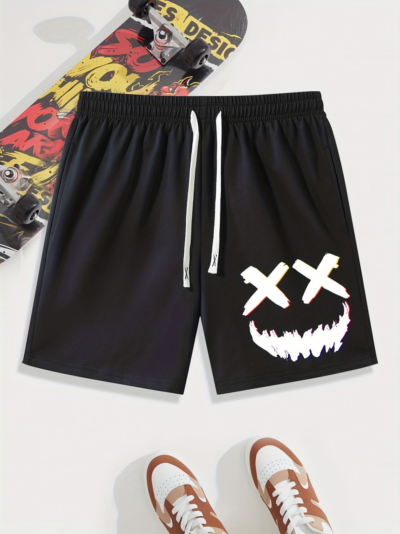 Smile Print Men's Drawstring Waistband Shorts