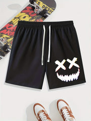 Smile Print Men's Drawstring Waistband Shorts
