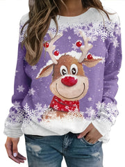 Women's Deer Graphic Christmas Sweatshirts Long Sleeve Pullover Tops