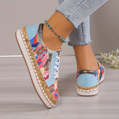 Women's Tribal Print Sneakers Low Top Lace Up Shoes