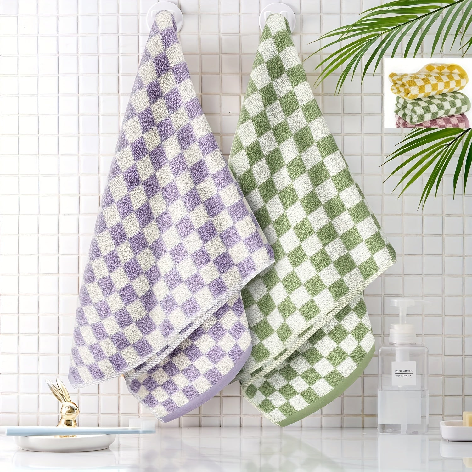 5pcs Plaid Pattern Hand Towel Cotton Soft Face Towel Absorbent Hand Towel