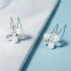 2pcs Rhinestone Faux Pearl Hairpin Bridal Head Jewelry