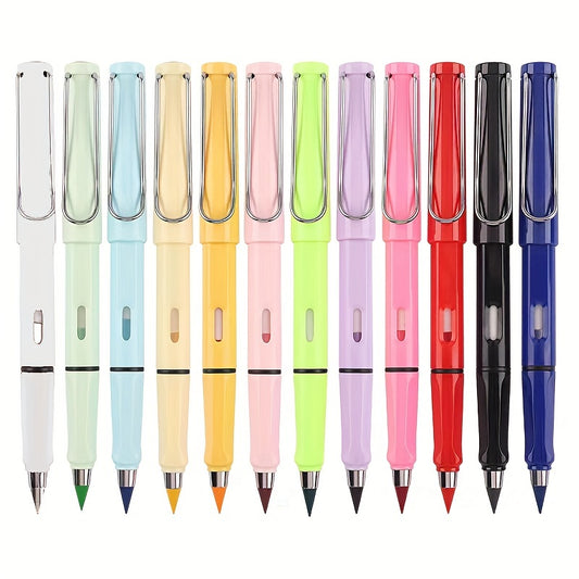 12pcs Colored Pen Tip Tech Auto Pencil No Ink Sketch Eternal Posture
