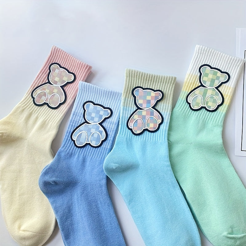 2 Pairs Bear Pattern & Ombre Mid Tube Socks Women's Stockings