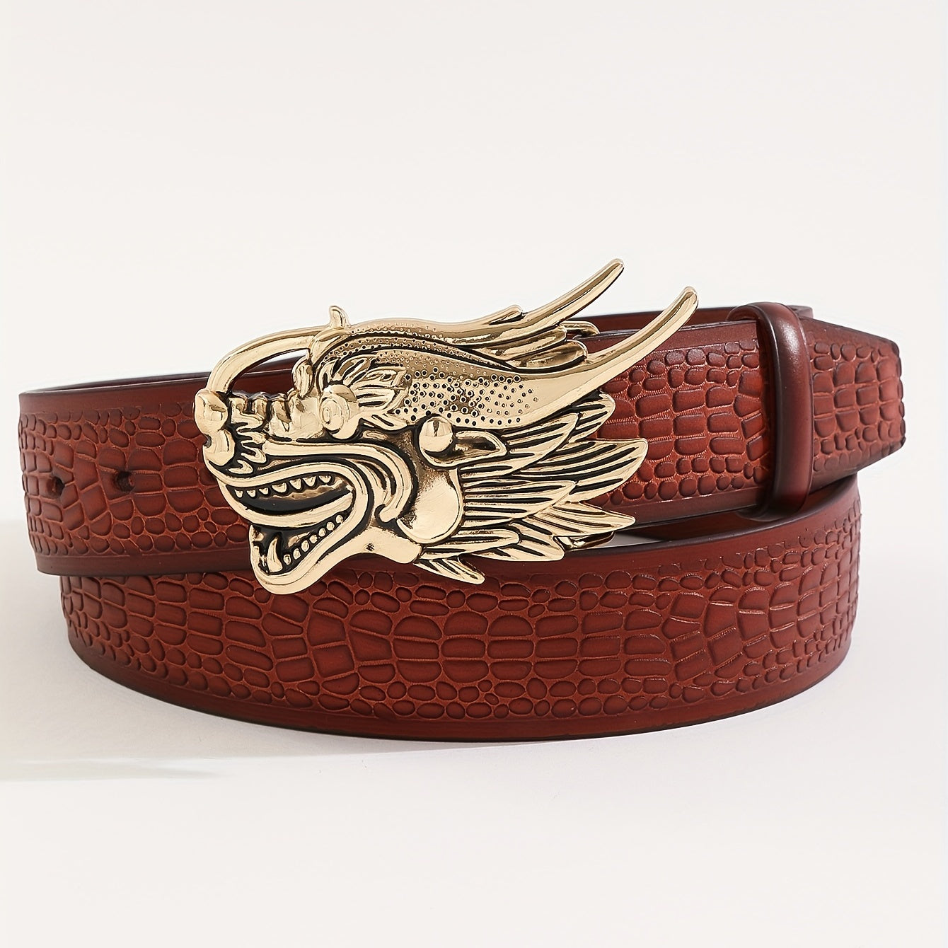 Men's Dragon Pattern Buckle Belt, Casual Business Style