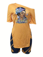 Blessed Print Two Piece Set T-shirt & Shorts Outfit