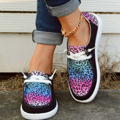 Leopard Print Boat Shoes Lace Up Casual Canvas Sneakers Lightweight