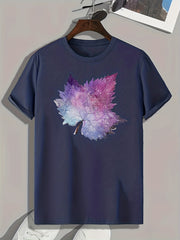 Leaf Pattern Print Men's Comfy Sports T-shirt Graphic Tee
