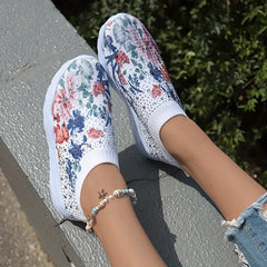 Women's Floral Print Knit Slip On Sneakers Low Top Sock Shoes Breathable Running
