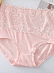 4 Pack Plus Size Floral Print Lace Panties Women's Plus High Waist