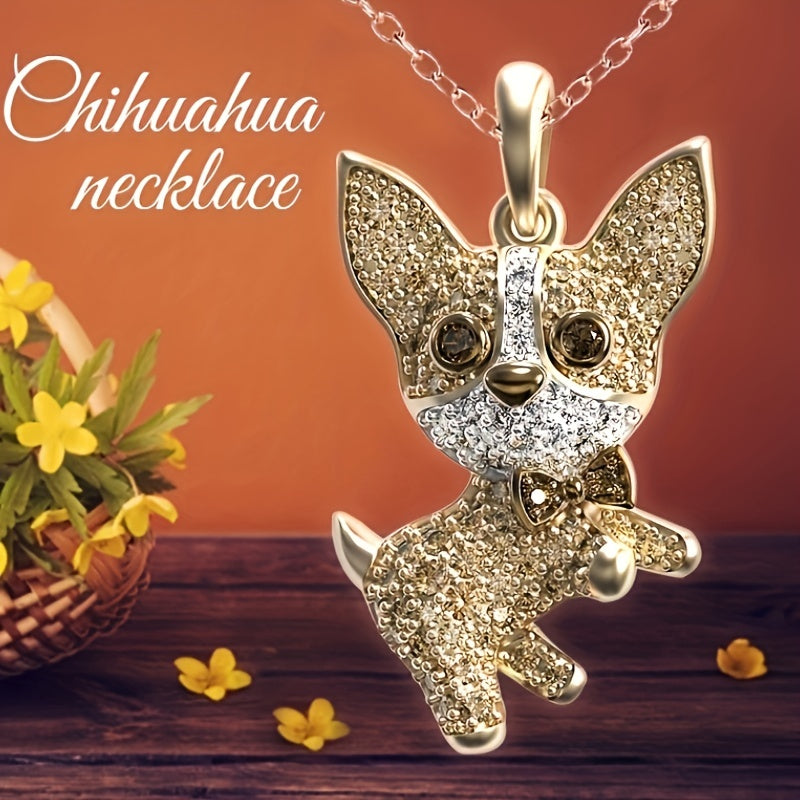 Dog Pattern Pendant Necklace Rhinestone Decor