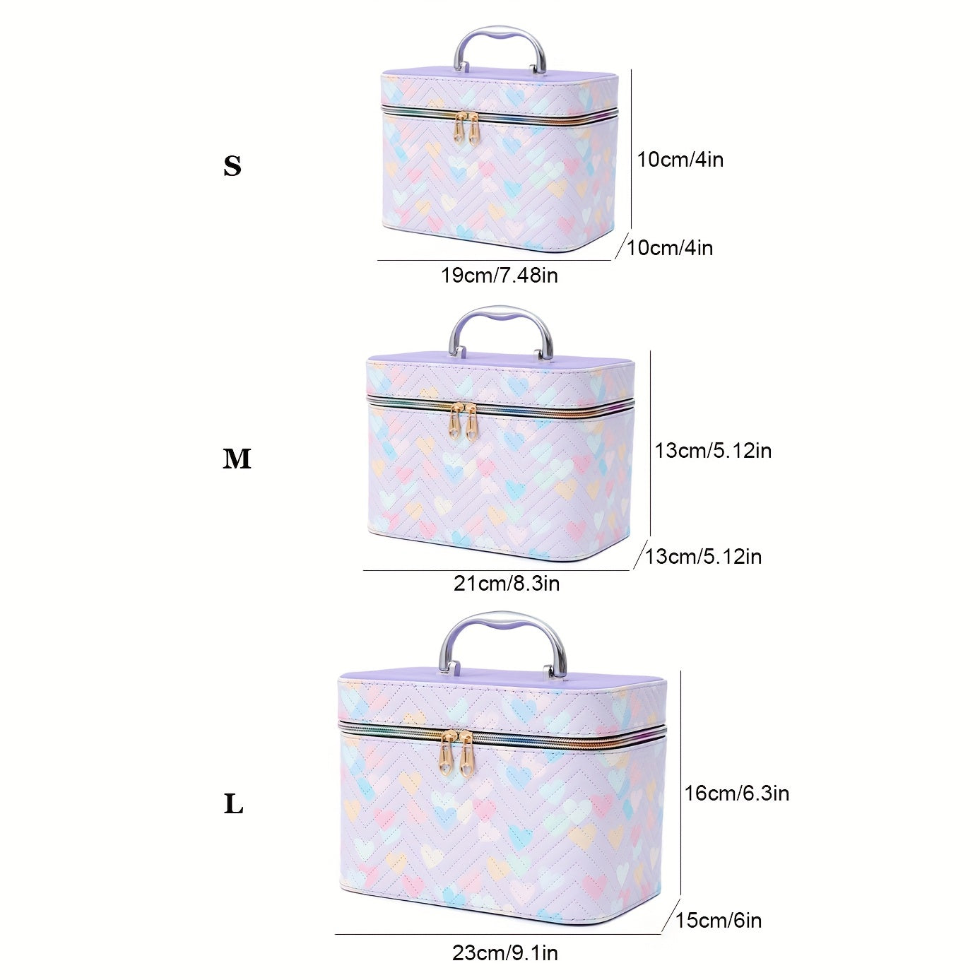 Heart Pattern Makeup Travel Case Cosmetic Organizer Bag with Mirror - 3 Sizes