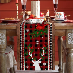 Red Checkered Christmas Table Runner Linen Winter Holiday Farmhouse Style Dining
