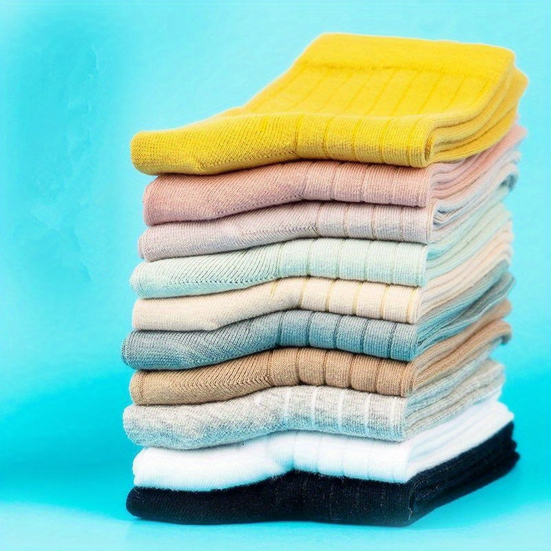 10 Pairs Solid Mid Tube Socks Women's Stockings & Hosiery