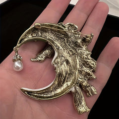 Romantic Flower Moon Brooch for Women Men Unisex Beauty Luxurty Moon Pin