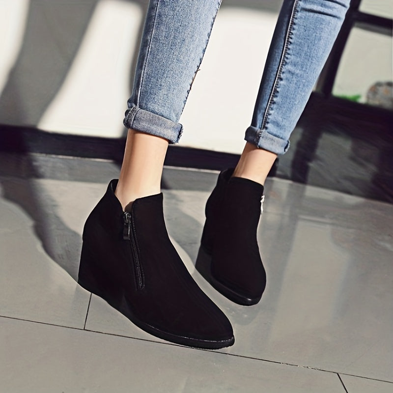 Women's Chunky Heeled Ankle Boots Round Toe Side Zipper Mid Heel Shoes