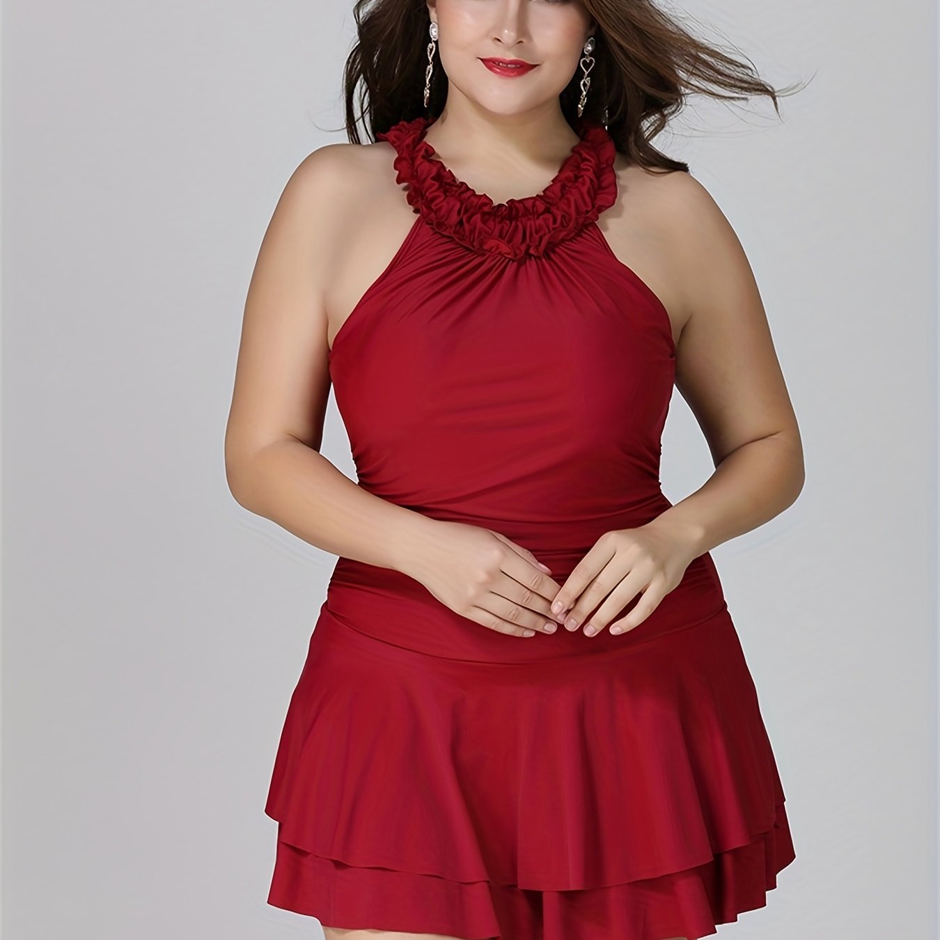 Sexy Swimsuit Women's Plus One Piece Ruffle Trim Swimsuit
