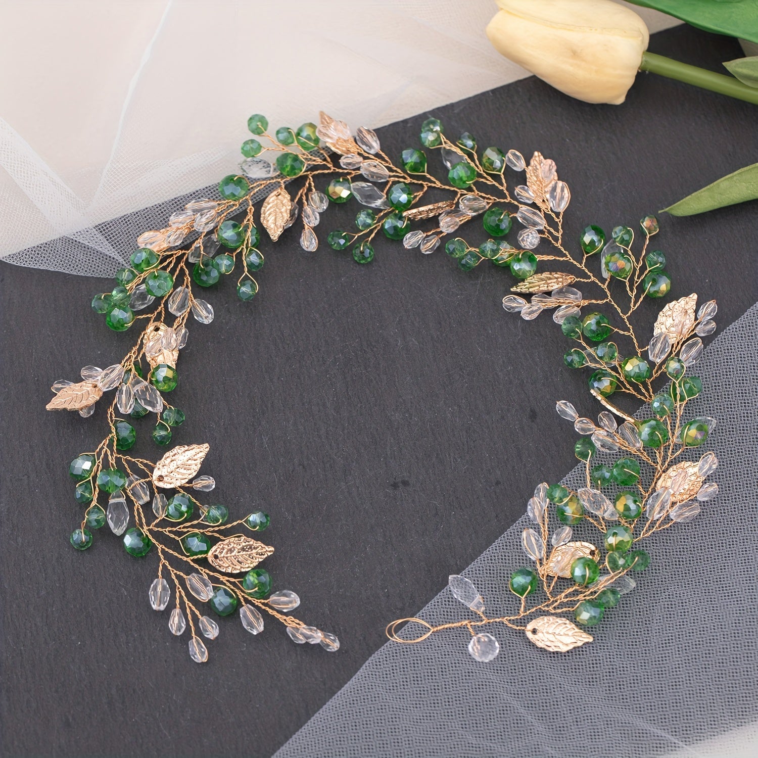 Crystal Headpiece Alloy Leaf Shape Headband Retro Headwear