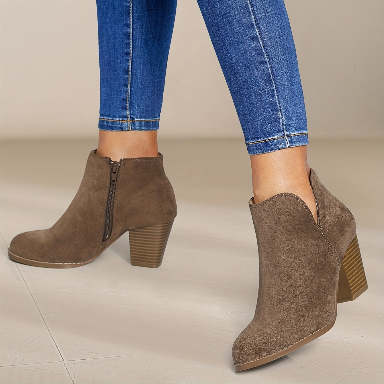 Chunky Heel Ankle Boots Suede Booties