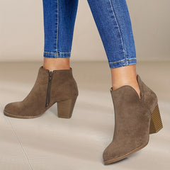 Chunky Heel Ankle Boots Suede Booties