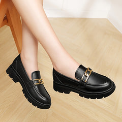 Women's Chain Decor Loafers Platform Chunky Heeled Shoes