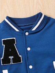 Toddler Contrast Buckle Fall Winter Jacket Baseball Uniform Sports Coat