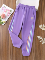 Girls Striped Print High Waist Sweatpants With Pockets