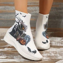 Halloween High Top Sock Boots Ghost Face Print Ankle Boots
