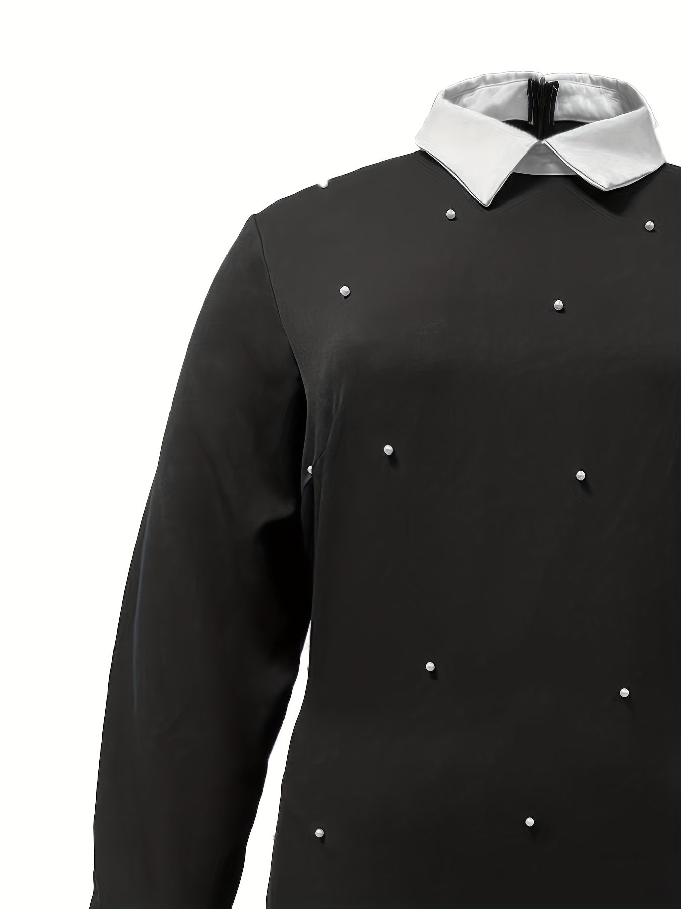 Women's Plus Colorblock Faux Pearl Long Sleeve Dress