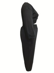 Solid Twist Front Crop Top & Tapered Leg Pants Outfit