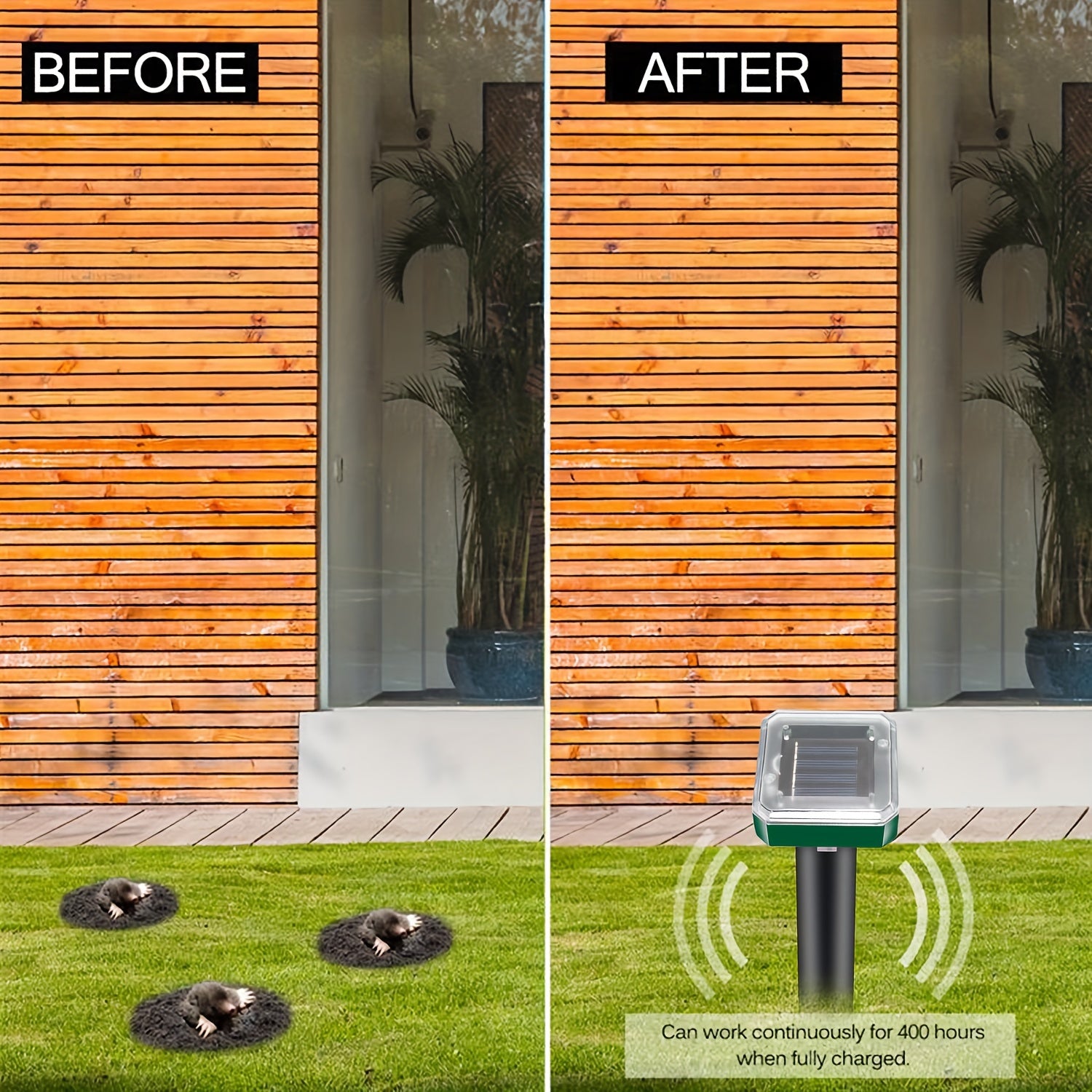 Solar Mole Repellent Stakes Waterproof & Ultrasonic