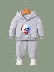 Girls Bunny Pattern Hooded Sweatshirt Top Set
