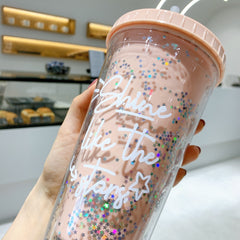 Sequined Straw Cup Portable Plastic Cup