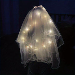 LED Luminous Head Veil Fairy Ribbon Bow Veil With Light String