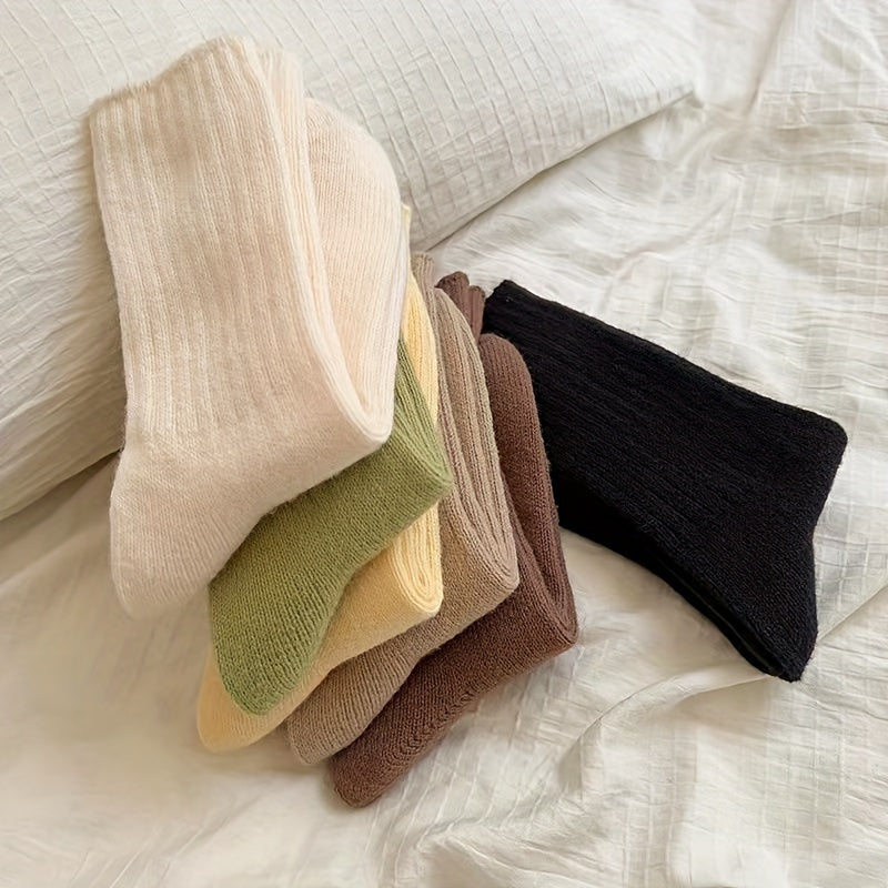 6 Pairs Soft Mid Tube Women's Socks Solid Colors